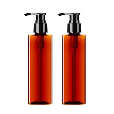 Translucent Amber PET Plastic Shampoo Bottles 260ML Square Shape For Men