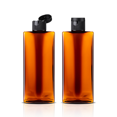 Amber Color Square 200ml Plastic Hair Care Bottle Containers With Flip Top Cap