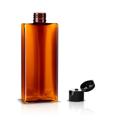 Amber Color Square 200ml Plastic Hair Care Bottle Containers With Flip Top Cap
