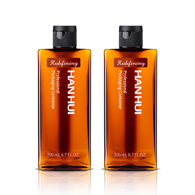 Amber Color Square 200ml Plastic Hair Care Bottle Containers With Flip Top Cap