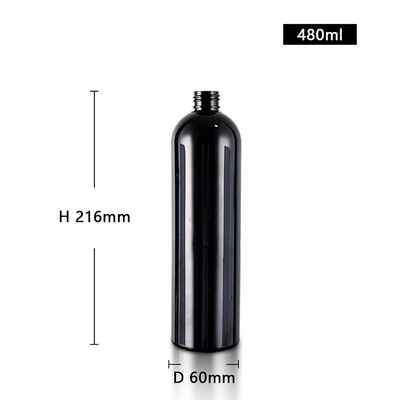 Black Color 480ml Boston round Plastic Shampoo Bottles With Dispenser Pump