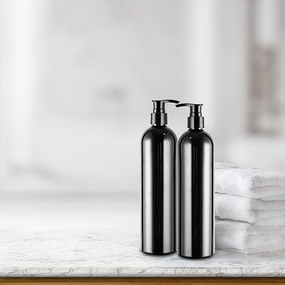 Black Color 480ml Boston round Plastic Shampoo Bottles With Dispenser Pump
