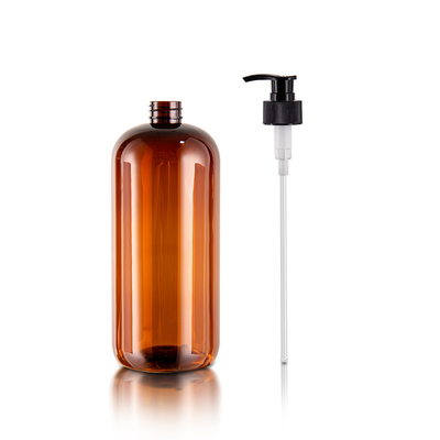 Boston Round Amber Color 1000ML PCR PET Plastic Pump Bottles For Shampoo