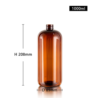 Boston Round Amber Color 1000ML PCR PET Plastic Pump Bottles For Shampoo