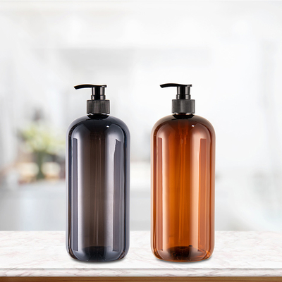 Boston Round Amber Color 1000ML PCR PET Plastic Pump Bottles For Shampoo