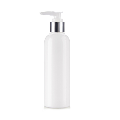 150ml White Boston Plastic Bottles With Silver Chrome Pump Lotion Top