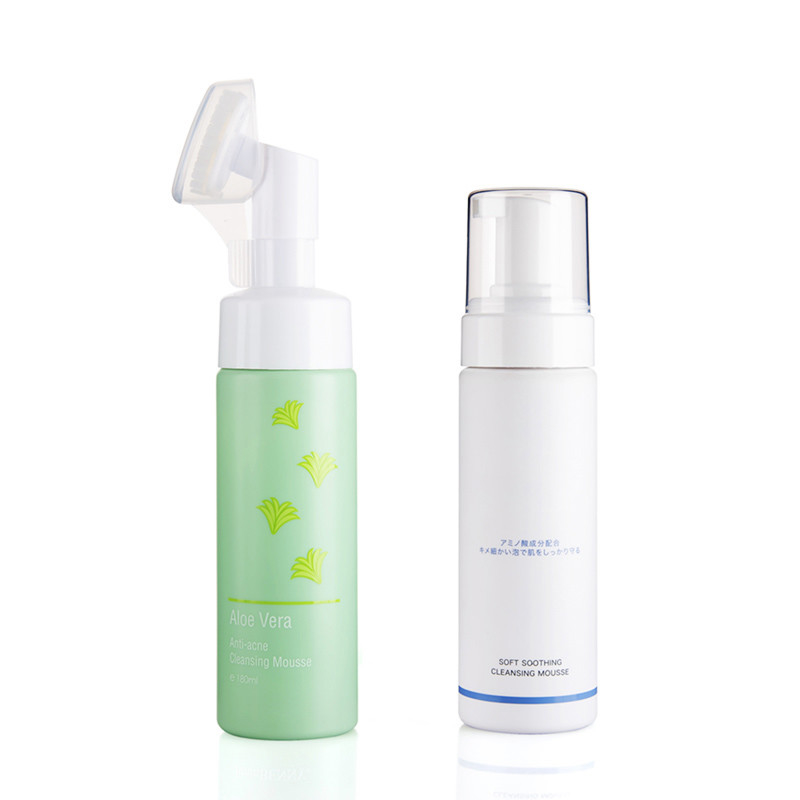 180ml Oem Cosmetic Foam Pump Bottles Pet Plastic Bottle With Cleaning Brush